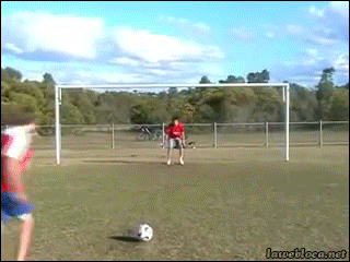 Goalkeeper getting hit in the face with a ball